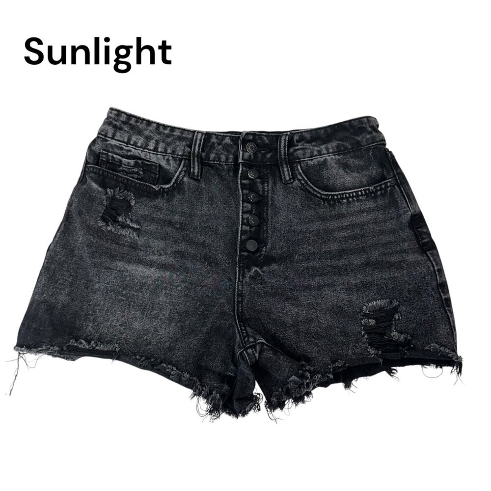 YMI DREAM Women Distressed Black Soft Denim Shorts Cut Off Button Fly Size 11/30 - Picture 1 of 11